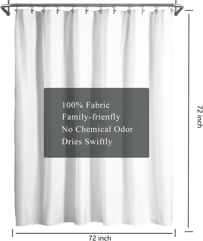 LLSCL White Fabric Shower Curtain Liner with Bottom Counterweight, Waterproof Hotel Quality, 72 x 72 Machine Washable - Image 3